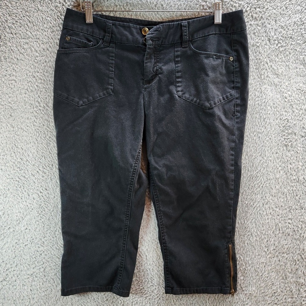 DKNY Cropped Jeans Women 12 (Fits 34x19) Black Denim Cotton Stretch Ankle Zip